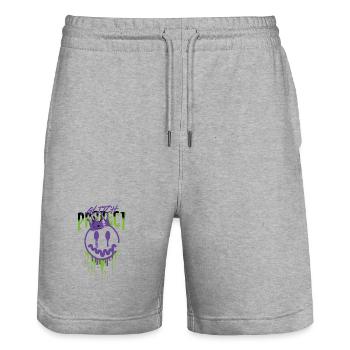 Glitch Projekt - Dripping Smile Street Art Design - Stanley/Stella Unisex Bio Joggingshorts Trainer  - Grau meliert - Vorne - Nik (191cm) & Marisol (170cm)