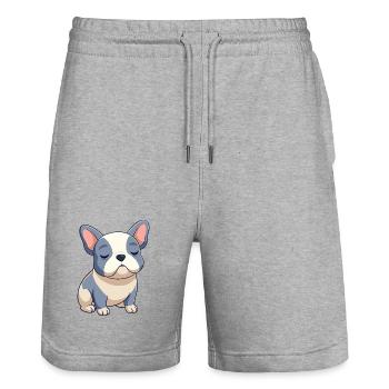 Blue and beige French bulldog sleeping - Stanley/Stella Trainer Unisex Organic Jogging Shorts - heather grey - Front - Nik (191cm) & Marisol (170cm)