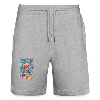 Surfen & Scrollen Thema T-Shirt - Stanley/Stella Unisex Bio Joggingshorts Trainer  - Grau meliert - Vorne - Nik (191cm) & Marisol (170cm)