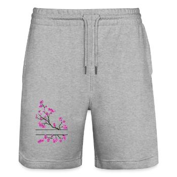 Branche de fleur avec espace de noms - Short de jogging bio TRAINER Stanley/Stella unisexe - gris chiné - Devant - Nik (191cm) & Marisol (170cm)