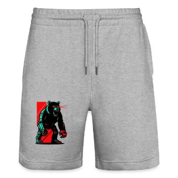 Mecha Techno Bear - Stanley/Stella Trainer Unisex Organic Jogging Shorts - heather grey - Front - Nik (191cm) & Marisol (170cm)