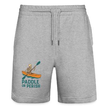 Paddel dich ins Jenseits – Skelett im Kajak - Stanley/Stella Unisex Bio Joggingshorts Trainer  - Grau meliert - Vorne - Nik (191cm) & Marisol (170cm)