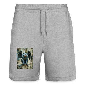 Gargouille, démon de pierre ailé gardant le gothique - Short de jogging bio TRAINER Stanley/Stella unisexe - gris chiné - Devant - Nik (191cm) & Marisol (170cm)