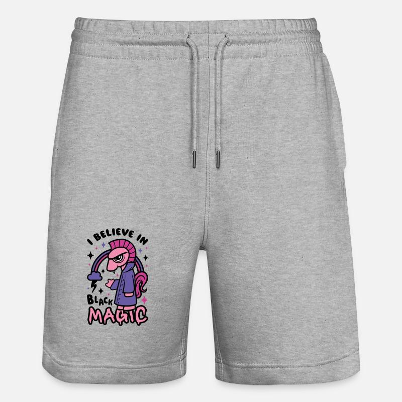 Grumpy Dark Pony Believes in Black Magic - Stanley/Stella Trainer Unisex Organic Jogging Shorts - heather grey