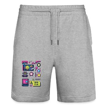 Neon Space Adventure 1990s Y2K - Stanley/Stella Trainer Unisex Organic Jogging Shorts - heather grey - Front - Nik (191cm) & Marisol (170cm)