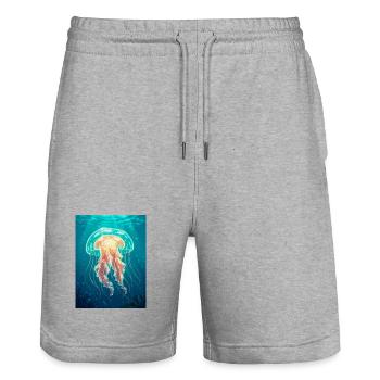 Kastenqualle im Comic-Stil, transparent würfelförmig - Stanley/Stella Unisex Bio Joggingshorts Trainer  - Grau meliert - Vorne - Nik (191cm) & Marisol (170cm)
