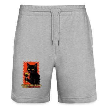 Motif drôle d’Halloween avec chat noir - Short de jogging bio TRAINER Stanley/Stella unisexe - gris chiné - Devant - Nik (191cm) & Marisol (170cm)
