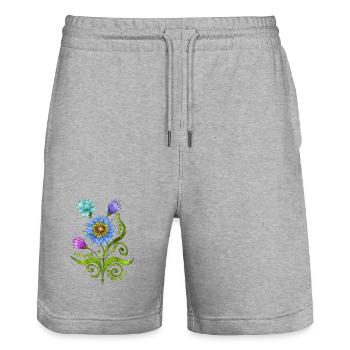 Blumen - Stanley/Stella Unisex Bio Joggingshorts Trainer  - Grau meliert - Vorne - Nik (191cm) & Marisol (170cm)