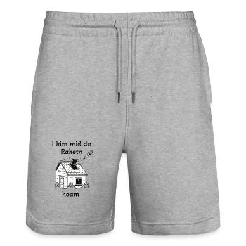 I kim mid da Raktn hoam  - Stanley/Stella Unisex Bio Joggingshorts Trainer  - Grau meliert - Vorne - Nik (191cm) & Marisol (170cm)