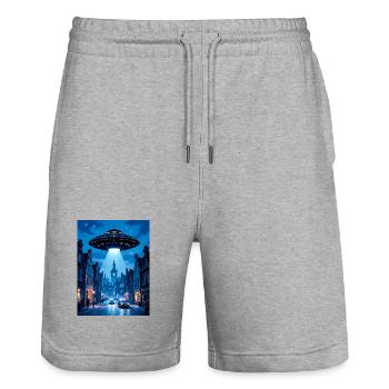 Belgische Welle – UFOs am Himmel - Stanley/Stella Unisex Bio Joggingshorts Trainer  - Grau meliert - Vorne - Nik (191cm) & Marisol (170cm)
