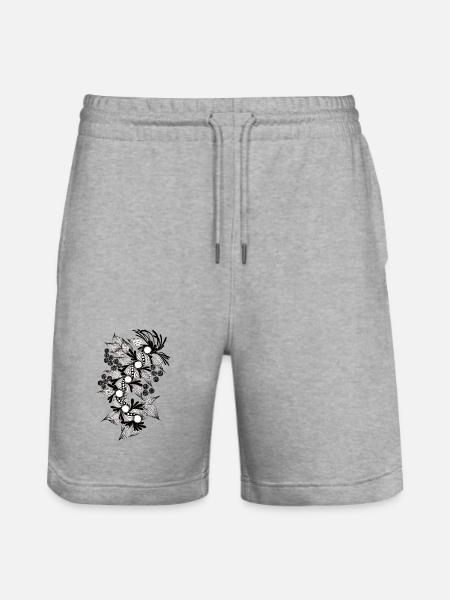 Black and White Flower Spiral - Stanley/Stella Trainer Unisex Organic Jogging Shorts - heather grey