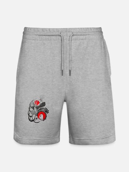 Monochrome flower circles with red - Stanley/Stella Trainer Unisex Organic Jogging Shorts - heather grey