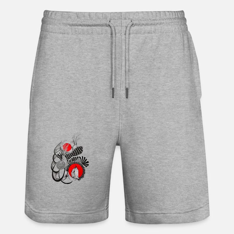 Monochrome Blütenkreise mit Rot - Stanley/Stella Unisex Bio Joggingshorts Trainer  - Grau meliert