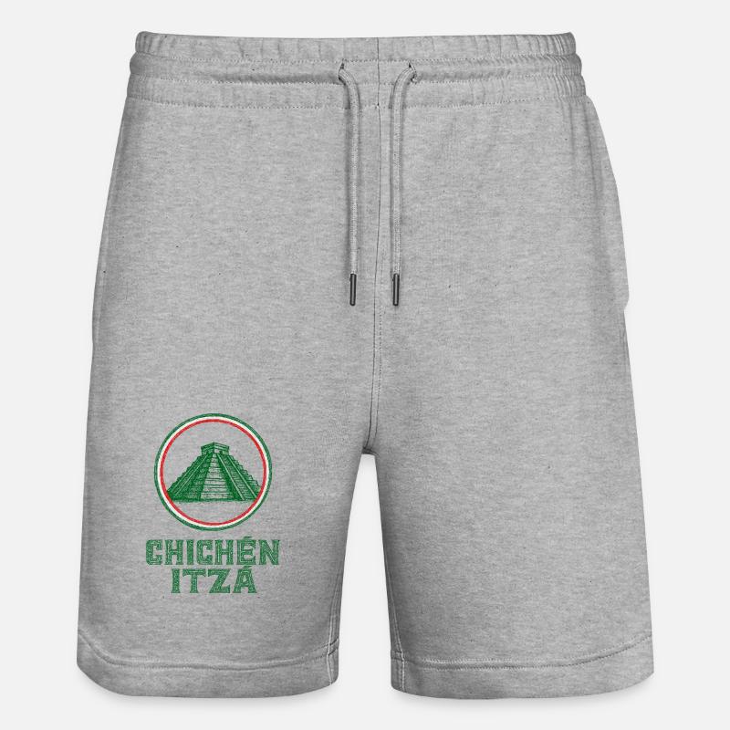 Chichén Itzá Tempel Flagge Mexiko - Stanley/Stella Unisex Bio Joggingshorts Trainer  - Grau meliert