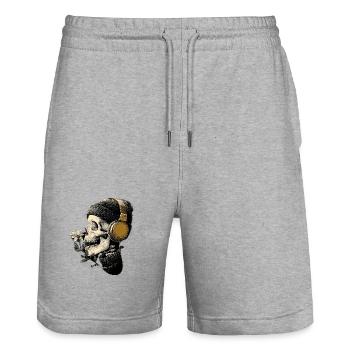 Headphone Skull with Flower - Stanley/Stella Trainer Unisex Organic Jogging Shorts - heather grey - Front - Nik (191cm) & Marisol (170cm)