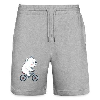 Weißes Bärenjunges auf Kawaii-Fahrrad - Stanley/Stella Unisex Bio Joggingshorts Trainer  - Grau meliert - Vorne - Nik (191cm) & Marisol (170cm)