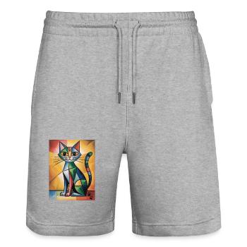 Cat Cubic - Stanley/Stella Trainer Unisex Organic Jogging Shorts - heather grey - Front - Nik (191cm) & Marisol (170cm)