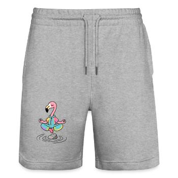 Flamingo Zen in meditation position - Stanley/Stella Trainer Unisex Organic Jogging Shorts - heather grey - Front - Nik (191cm) & Marisol (170cm)