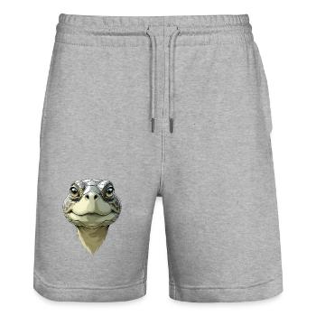Lustiger Schildkrötenkopf - Stanley/Stella Unisex Bio Joggingshorts Trainer  - Grau meliert - Vorne - Nik (191cm) & Marisol (170cm)