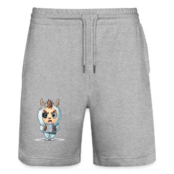 Hoodie Monster mit Kaffeebecher - Stanley/Stella Unisex Bio Joggingshorts Trainer  - Grau meliert - Vorne - Nik (191cm) & Marisol (170cm)