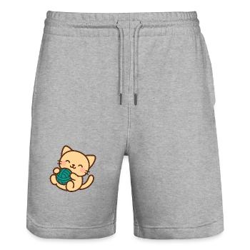 Cuddly kitten and blue ball - Stanley/Stella Trainer Unisex Organic Jogging Shorts - heather grey - Front - Nik (191cm) & Marisol (170cm)