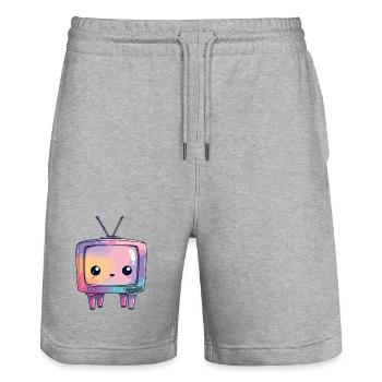 Pastel TV Kawaii Retro - Stanley/Stella Trainer Unisex Organic Jogging Shorts - heather grey - Front - Nik (191cm) & Marisol (170cm)