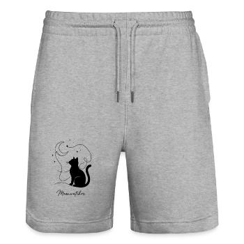 Moonwatcher Cat Silhouette Night - Stanley/Stella Trainer Unisex Organic Jogging Shorts - heather grey - Front - Nik (191cm) & Marisol (170cm)