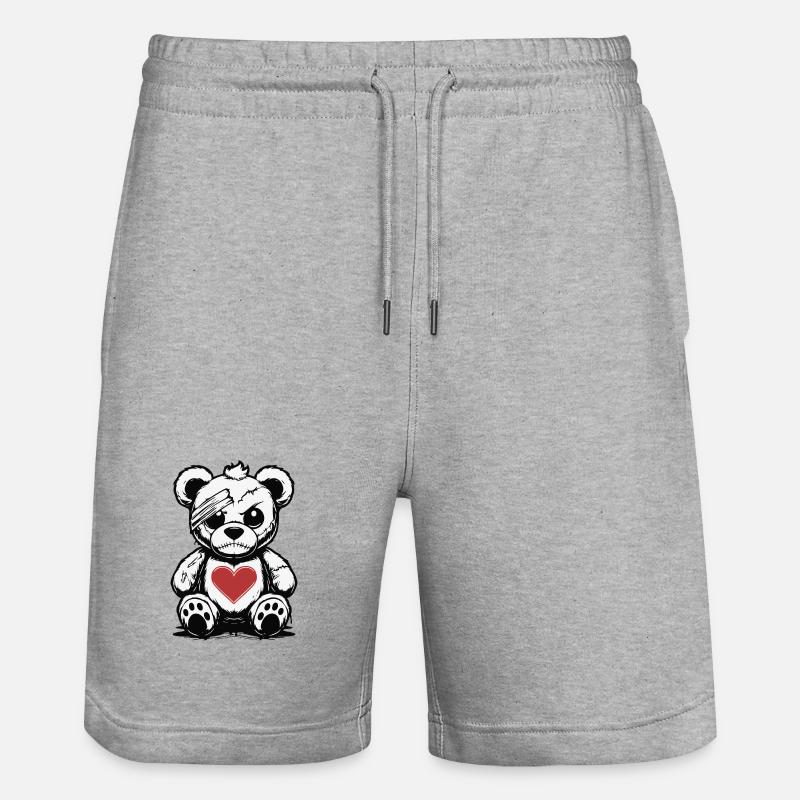 Grumpy Teddy with a good Heart - Stanley/Stella Trainer Unisex Organic Jogging Shorts - heather grey