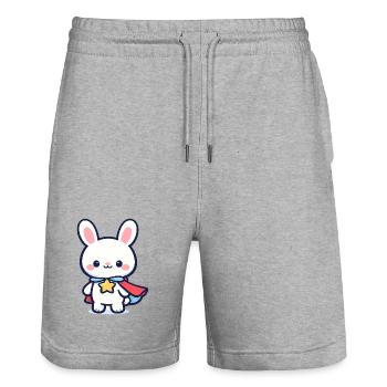 Minihero Bunny – Super Bunny - Stanley/Stella Trainer Unisex Organic Jogging Shorts - heather grey - Front - Nik (191cm) & Marisol (170cm)