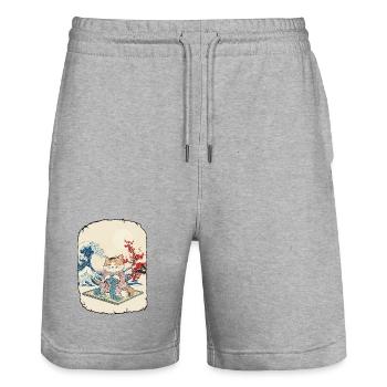 Anime Kawai au crochet de chat - Short de jogging bio TRAINER Stanley/Stella unisexe - gris chiné - Devant - Nik (191cm) & Marisol (170cm)