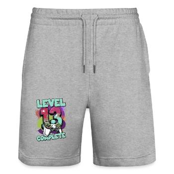Level 13 Complete Gaming Splash years old - Stanley/Stella Trainer Unisex Organic Jogging Shorts - heather grey - Front - Nik (191cm) & Marisol (170cm)