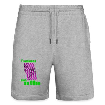 Flamingos 80er - Stanley/Stella Unisex Bio Joggingshorts Trainer  - Grau meliert - Vorne - Nik (191cm) & Marisol (170cm)