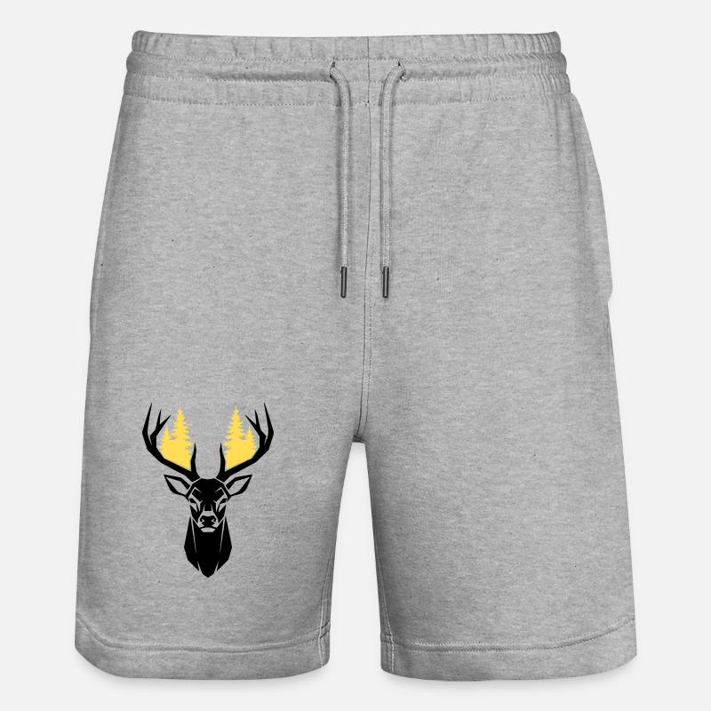 Hirschkopf Wald Silhouette - Stanley/Stella Unisex Bio Joggingshorts Trainer - Grau meliert