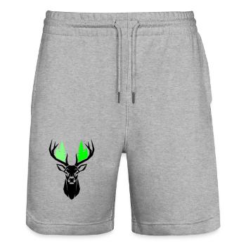 Hirschkopf Tannen Natur Grün - Stanley/Stella Unisex Bio Joggingshorts Trainer  - Grau meliert - Vorne - Nik (191cm) & Marisol (170cm)