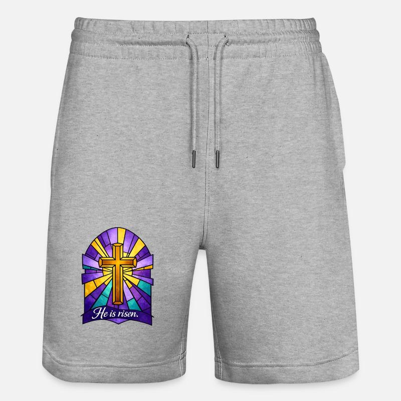 He is Risen Cross Easter - Stanley/Stella Trainer Unisex Organic Jogging Shorts - heather grey
