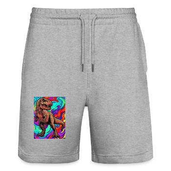 Dinosaurier - Stanley/Stella Unisex Bio Joggingshorts Trainer  - Grau meliert - Vorne - Nik (191cm) & Marisol (170cm)