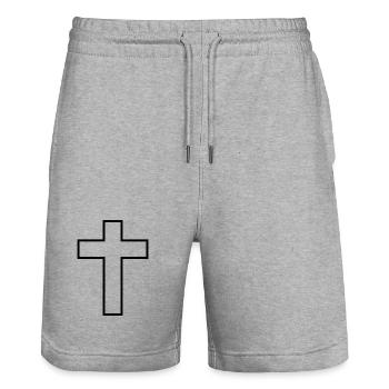 Croix chrétienne - Short de jogging bio TRAINER Stanley/Stella unisexe - gris chiné - Devant - Nik (191cm) & Marisol (170cm)