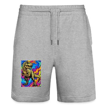 Dinosaurier - Stanley/Stella Unisex Bio Joggingshorts Trainer  - Grau meliert - Vorne - Nik (191cm) & Marisol (170cm)