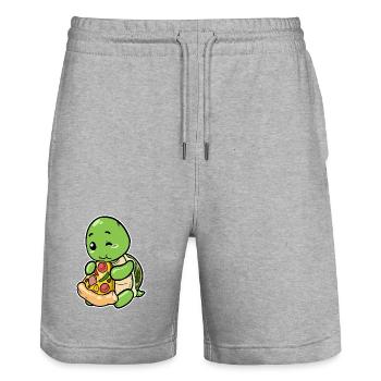 Tortue mignonne avec pizza : motif gastronomique drôle - Short de jogging bio TRAINER Stanley/Stella unisexe - gris chiné - Devant - Nik (191cm) & Marisol (170cm)