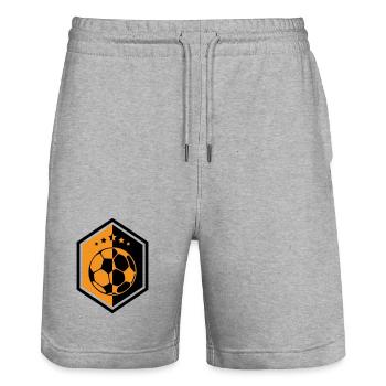 Écusson Football Orange : L'Armure du Capitaine - Short de jogging bio TRAINER Stanley/Stella unisexe - gris chiné - Devant - Nik (191cm) & Marisol (170cm)