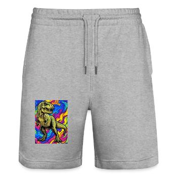 dinosaure - Short de jogging bio TRAINER Stanley/Stella unisexe - gris chiné - Devant - Nik (191cm) & Marisol (170cm)