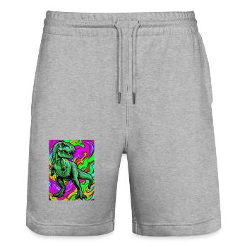 dinosaure - Short de jogging bio TRAINER Stanley/Stella unisexe - gris chiné - Devant - Nik (191cm) & Marisol (170cm)