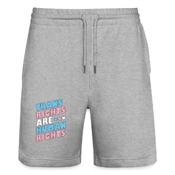 LGBTQ Pride Month - Trans Rights Are Human Rights - Stanley/Stella Trainer Unisex Organic Jogging Shorts - heather grey - Front - Nik (191cm) & Marisol (170cm)