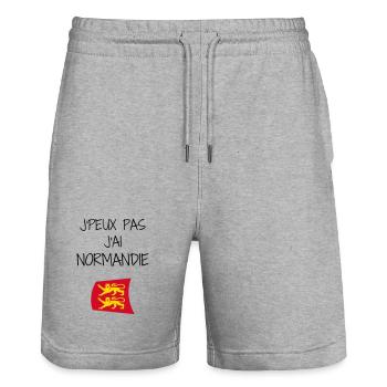 Fierté Normande : J'peux pas j'ai Normandie - Short de jogging bio TRAINER Stanley/Stella unisexe - gris chiné - Devant - Nik (191cm) & Marisol (170cm)