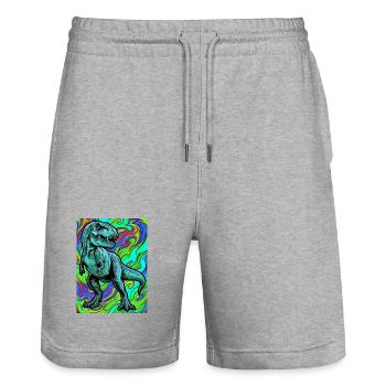 dinosaur - Stanley/Stella Trainer Unisex Organic Jogging Shorts - heather grey - Front - Nik (191cm) & Marisol (170cm)