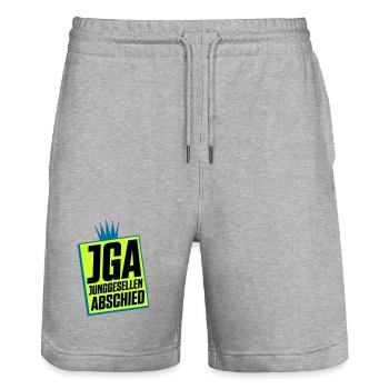 Junggesellenabschied JGA Neon Design - Stanley/Stella Unisex Bio Joggingshorts Trainer  - Grau meliert - Vorne - Nik (191cm) & Marisol (170cm)