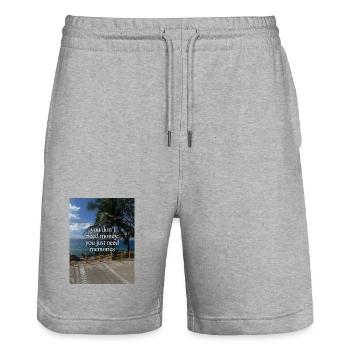 Erinnerungen statt Geld – Tropische Küste - Stanley/Stella Unisex Bio Joggingshorts Trainer  - Grau meliert - Vorne - Nik (191cm) & Marisol (170cm)