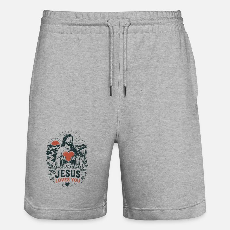 Jésus t’aime Art paisible - Short de jogging bio TRAINER Stanley/Stella unisexe - gris chiné