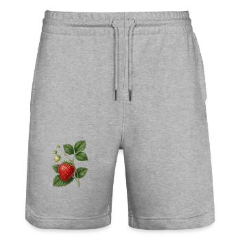 Botanische Illustration von Erdbeeren im Vintage-Stil - Stanley/Stella Unisex Bio Joggingshorts Trainer  - Grau meliert - Vorne - Nik (191cm) & Marisol (170cm)
