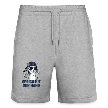 Sprich Mit Der Hand Katze - Stanley/Stella Unisex Bio Joggingshorts Trainer  - Grau meliert - Vorne - Nik (191cm) & Marisol (170cm)